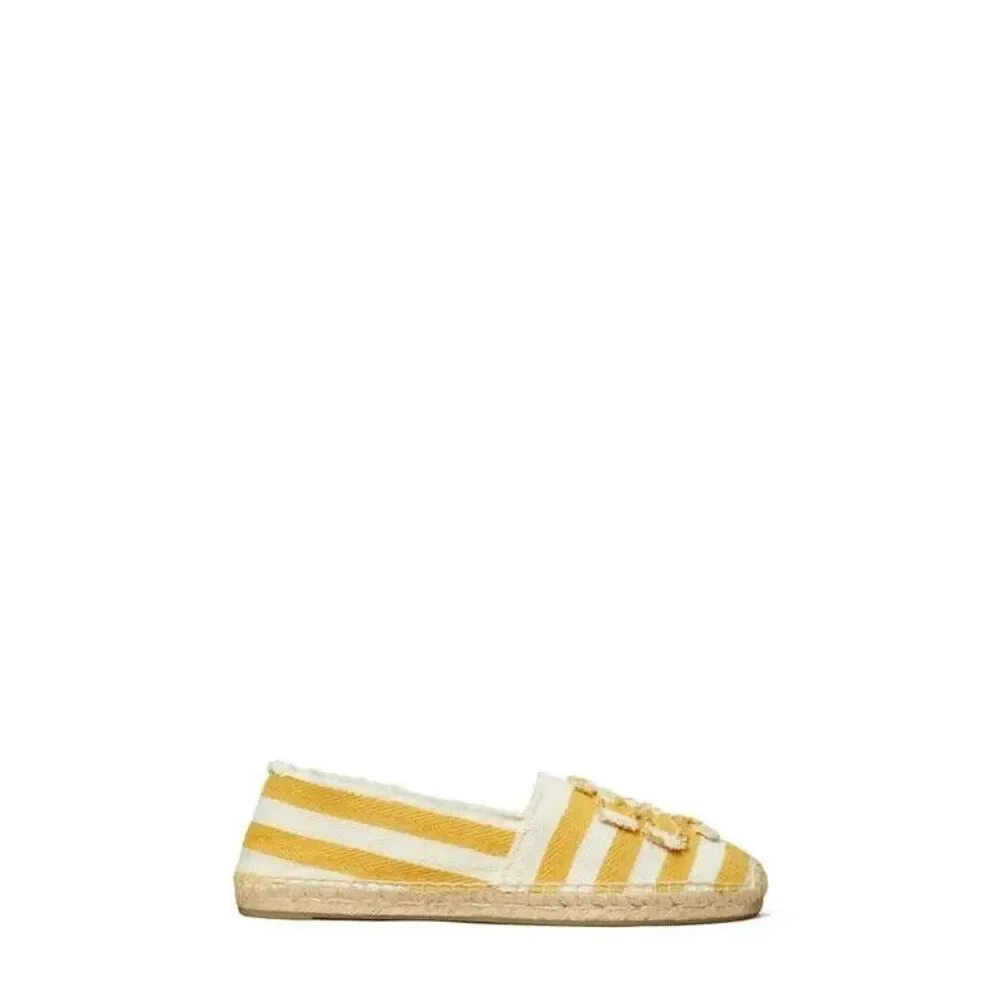TORY BURCH IN CITRUS STRIPED ESPADRILLE FRAYED CANVAS FLATS US SIZE 9M NEW